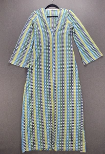 Maxi Vestido Commense M Azul Amarillo Crochet Tejido Abierto - Imagen 1 de 10