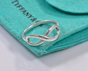 Size 6 Tiffany & Co Silver Infinity Ring Pouch Open Signet Narrow Band Eternity - Picture 1 of 5