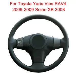 Soft Durable Black Leather Car Steering Wheel Cover Wrap For Toyota Yaris Vios - Picture 1 of 8