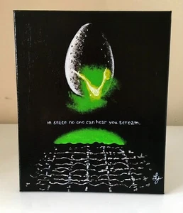 Alien 1979 Movie Cover - Acrylic Painting -Commission 9x12 inch Canvas HORROR - Picture 1 of 6