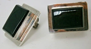 Par de pendientes mexicanos vintage de plata de ley y ónix marcados P&K - Imagen 1 de 6