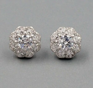 Runde Zirkonia 925 Sterling Silber Ohrstecker Hip Hop 01256 Damen Herren - Bild 1 von 4