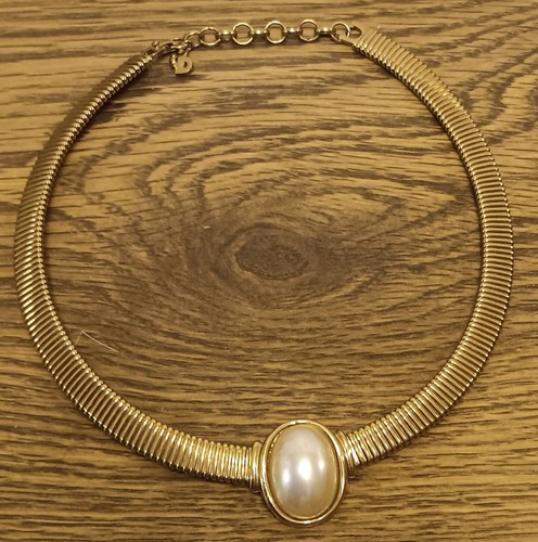 Collana Christian Dior donna tono oro con collare accento perle finte
