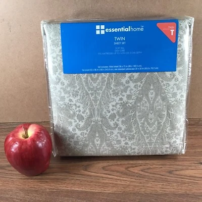 Vtg Essential Home TWIN SHEET SET Incl Fitted & Flat Sheet & Pillowcase DAMASK - Image 1 of 4