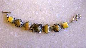 WK Whitney Kelly Sterling Bracelet w/ Agate, Natural Stone Cabs, Toggle Closure - Picture 1 of 10