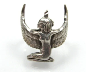 Vintage IRIS geflügelte ägyptische Göttin Gott Sterlingsilber Ring Größe 6 - Bild 1 von 9