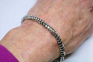 Damen Sterlingsilber Neu aus altem Lagerbestand Silber schwarz Mesh-Stil magnetisierter Verschluss Armband 8" - Bild 1 von 3