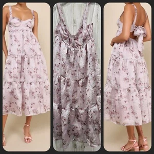 LULUS Marvelously Darling Mauve Floral Tiered Backless Midi Dress Size XL**NWOT* - Picture 1 of 12
