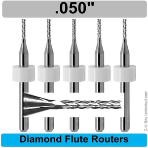 Broca de enrutador de 0,050" 0,05" flauta de diamante de carburo CINCO piezas vástago de 1/8 profundidad de 0,275" R121 - Imagen 1 de 5