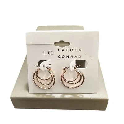 Pendientes de aro pequeños enchapados en oro rosa LC Lauren Conrad para mujer nuevos con etiquetas Foto 1 de 3