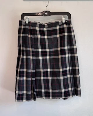 Falda plisada vintage Marks and Spencer gris rojo 100 % lana tartán Reino Unido 14/US10-12 Foto 1 de 3