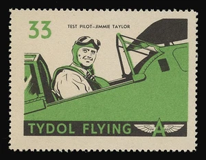 TYDOL FLYING "A" POSTER STAMPS OF 1940 - #33, TEST PILOT - JIMMIE TAYLOR - Picture 1 of 2
