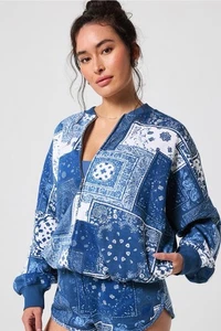 Giacca Bomber Fabletics Round Anno Terry Slouchy Donna XXL Blu Patchwork - Foto 1 di 15