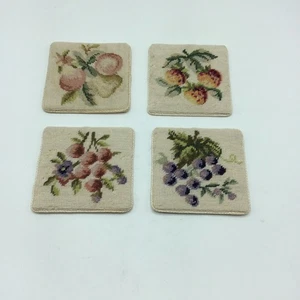 Vintage Obst Nadelspitze Untersetzer Set 4 Handarbeit Baumwolle 4 Zoll - Bild 1 von 14