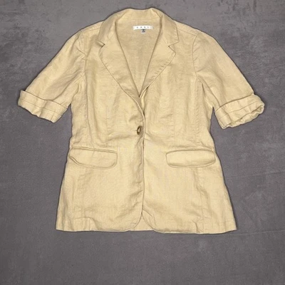 Cabi Blazer Womens Small Beige Linen Short Sleeve Single Button Jacket - Image 1 of 4