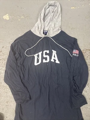 Vintage Polo Sport Ralph Lauren EE. UU. Gris Azul Sudadera con Capucha M Bandera Foto 1 de 4