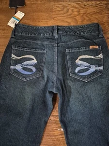 Seven 7 Women's Flare Blue Size 9 Jeans Rhinstones Vintage Made Early 2000s 90s  - Picture 1 of 9
