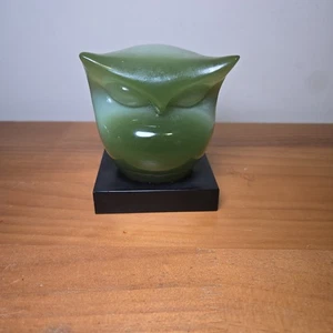 MCM Wony Faux Lucite Jade Art Deco Green Owl Figurine With Base from Italy - Picture 1 of 6