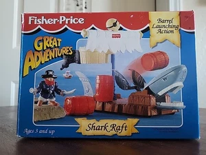 De colección 1994 Fisher Price Great Adventures Pirata Tiburón Balsa Barril Lanzamiento y Caja - Imagen 1 de 23