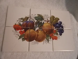 set of 6  Art Fruit Mural Ceramic Backsplash Tiles 4.25" x 4.25" each plums - Picture 1 of 3