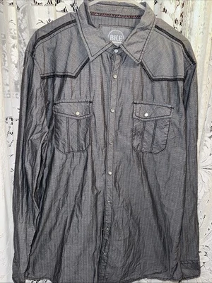 Camisa BKE Western Snap XL, ajuste estándar, rayas grises blancas Foto 1 de 4