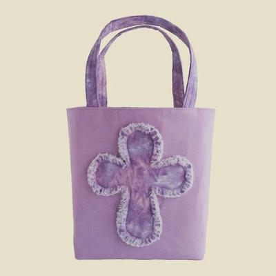 Bible Tote Bag with Pockets | Purple Cross Canvas Book Bag for Christian Woman - Image 1 of 4