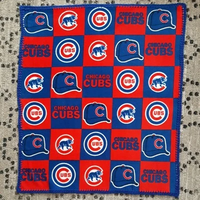 Manta de lana para bebé niño Chicago Cubs bordes de ganchillo rojo y azul 321/2"x40" Foto 1 de 4