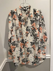 Talbots Nantucket Oberteil Shirt 3X-Large Blumenmuster Langarm Knopfleiste Neu mit Etikett - Bild 1 von 7