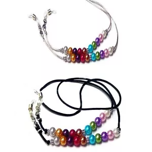 Reading eye glasses spectacle chain holder lanyard Rainbow Pearls on cord - Picture 1 of 5
