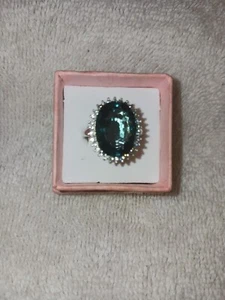 Size 7 Rhodium/Sterling Ring Oval Teal Fluorite (IR), Moissanite 11.50TCW (787) - Picture 1 of 16