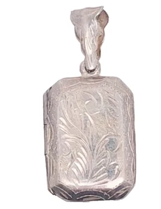 Vintage 80er Sterling Silber rechteckig floral Foto Medaillon Anhänger 925 Silber - Bild 1 von 9