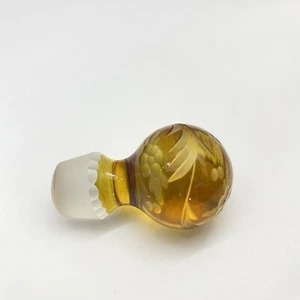 Vtg Solid Glass Stopper Amber Floral Ball Perfume Decanter Cruet Vanity Decor - Picture 1 of 12