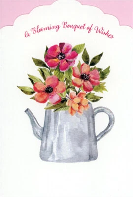 Imagen Ramo Floreciente Flores Rosa en Regadera Troquelado Get Well Tarjeta Foto 1 de 2