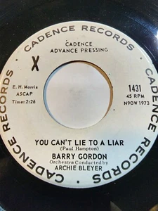 BARRY GORDON "You Can't Lie To A Liar / You Can't See The Trees" 45 RPM VG+ F201 - Picture 1 of 1