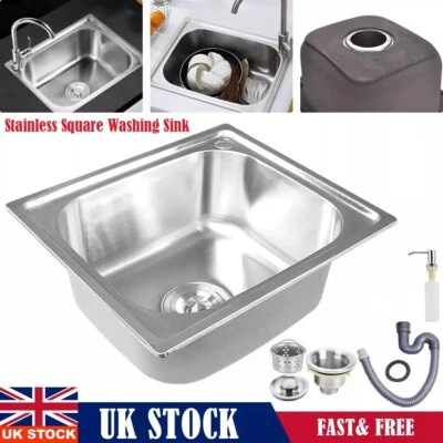 Stainless Steel Single Bowl Square Kitchen Laundry Washing Sink Plumbing Waste - Image 1 of 4