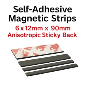 Self-Adhesive Magnetic Strips 6 x 12mm x 90mm Anisotropic Sticky Back Tape DIY - Picture 1 of 7
