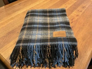 VTG PENDLETON USA 100% WOOL “LOST LAKE” BLUE & GRAY PLAID FRINGED BLANKET - Picture 1 of 8