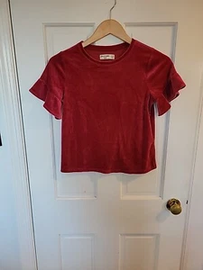 Abercrombie Kids Girl Red Short Sleeve Velour Top Size 11/12 - Picture 1 of 5