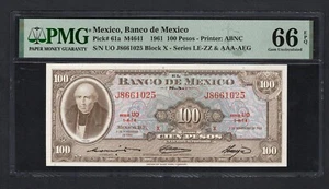 Mexico 100 Pesos 1961 P61a Uncirculated Grade 66 - Picture 1 of 2
