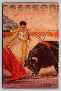 1950er Stierkampfkarte Nogales Sonora Mexiko Künstler signiert Vintage Werbepostkarte #5 - Bild 1 von 3
