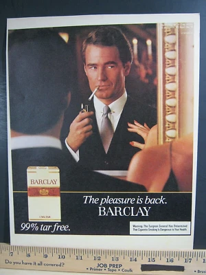 Anuncio impreso vintage 1982 Barclay Cigarettes The Pleasure Is Back arte genial para enmarcar Foto 1 de 2