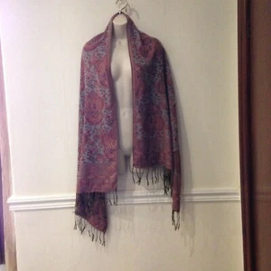 Large fringed Oriental style print shawl scarf - Picture 1 of 1