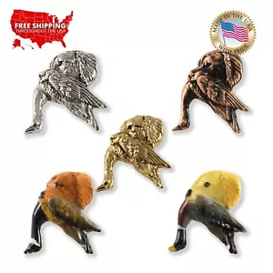 Pin o imán de solapa Pewter Golden Retriever y pato mallard caza perro perro, D091 - Imagen 1 de 7