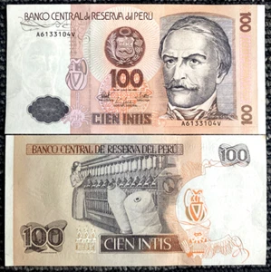 Peru 100 Intis 1987 Banknote World Paper Money UNC Currency Bill Note - Picture 1 of 1