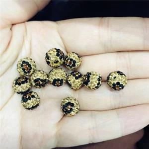 10 mm 50 pz perline a sfera cristallo Shamballa stampa leopardata polimero argilla strass - Foto 1 di 6