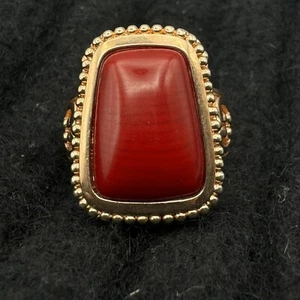 Vintage rote Bambus Koralle Ring Sterling Rotgold Platte Größe 6 JZ BBJ China - Bild 1 von 7