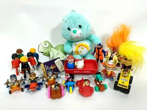 Junk Drawer Nerd Lot of Vintage Toys Flintstones Tail Spin Trolls Care Bears - Picture 1 of 3