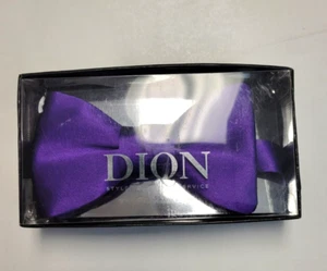 $115 New DION Men's Pre-Tied Bow Tie 100% SILK Solid Purple SATIN New In Box - Picture 1 of 3