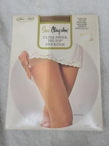 Vintage Sears Clingalon Ultra Sheer Thi-Top Stockings Size B Bare Beige Shapely - Picture 1 of 2
