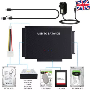 3 in 1 USB to IDE SATA Converter Adapter UK Plug New Fits Zilkee Ultra Recovery - Picture 1 of 12